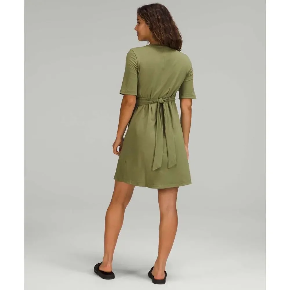 Lululemon Olive Green Softstreme Wrap-Front Tie Waist Dress | Size 8